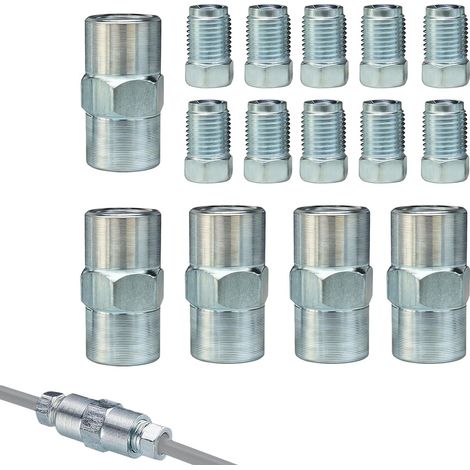 Kit de raccords pour conduite de frein 4,75 mm – 10x écrou M10x1 + 5x Coupleur M10x1, acier galvanisé, type F, pour la réparation et l'extension des tubes de frein en métal automobiles (1/5)