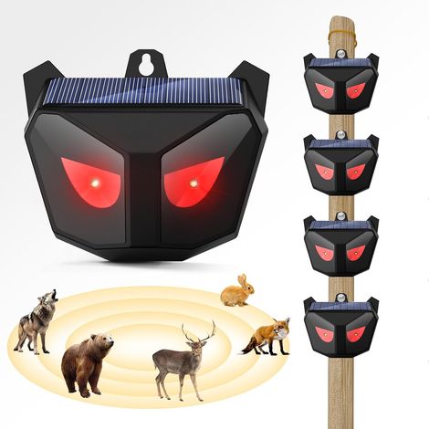 Repelente para gatos, paquete de 4 unidades, repelente solar impermeable para gatos con luz roja intermitente, potente repelente para perros. (1/5)