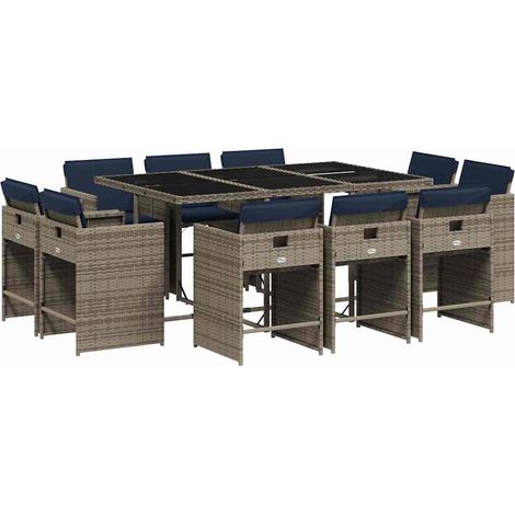 Maison Exclusive - Set da pranzo da giardino da 11 pz con Cuscini in Polyrattan Grigio (1/5)