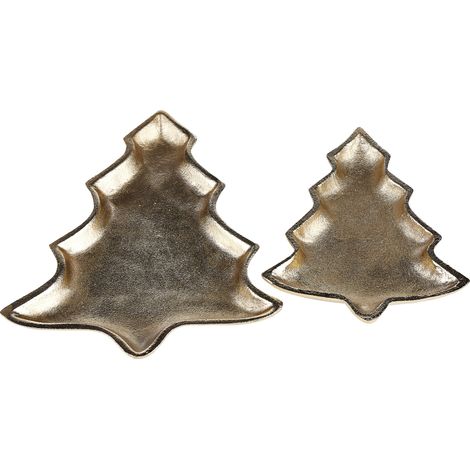 Conjunto de 2 bandejas de metal dorado árbol de Navidad joyas anillos Durian