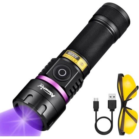 SV116 60W Lampe Torche UV LED 365nm Puissante Type C USB Rechargeable Lumiere Noire Détecteur D'urine pour Resine, Pêche, Scorpion, Minéraux, Ambre avec Lunettes de Protection UV, Batterie (1/5)