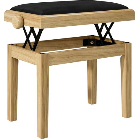 Banc de piano réglable en hauteur - 45-56 cm, bois naturel - Tabouret de clavier avec siège rembourré en velours - Pour piano, clavier - Design confortable et élégant (1/5)