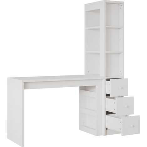 Escritorio con estantería, 3 cajones y almacenamiento lateral, blanco, 150 x 50 x 180 cm, HOMVRA (1/5)