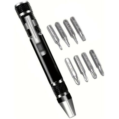 BUNTHAUS 1PC 8 en 1 Tournevis Set Alliage D'aluminium Précision Multi Tool Portable Kit de Réparation pour Electronique, Montres, Lunettes, Bricolage, Noir (1/5)