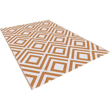 Tapis d'extérieur réversible 182 x 274 cm, imperméable, en plastique, pour terrasse, patio, camping ou plage, rouge et blanc. (1/5)
