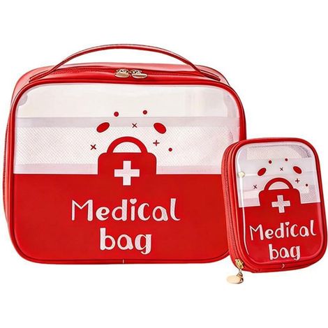 2er Set leere Erste Hilfe Tasche, transparent rot, für Familie & Reise