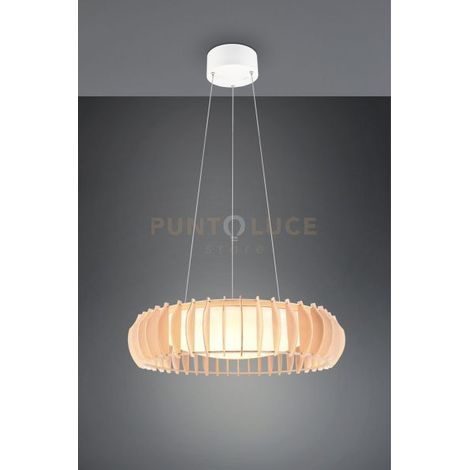 MONTE SOSPENSIONE LED 40W 4700lm, 3000 - 6500K DIFFUSORE BIANCO E LEGNO NATURALE CON TELECOMANDO MULTIFUNZIONE D. 60CM DIMMERABILE