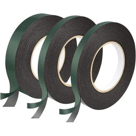 HONORNIC - 3 Rouleaux Double Face Ruban, Ruban Adhésif Double Face Noire12 mm,12mm,25mm Ruban Mousse Extra Fort Ruban Eponge Imperméable (1/5)