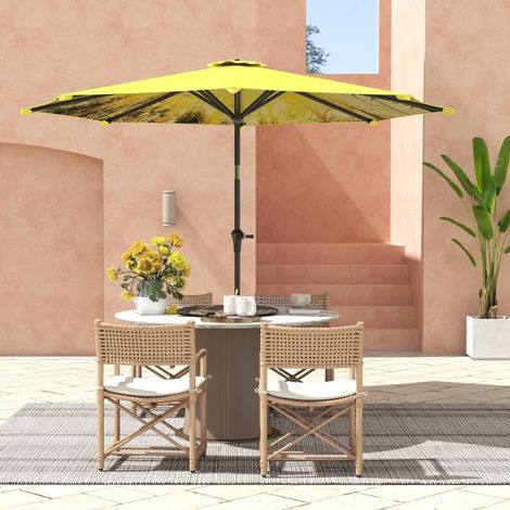 REDOM Parasol de jardin 294x294x247 cm inclinable, avec manivelle, aluminium, jaune (1/5)