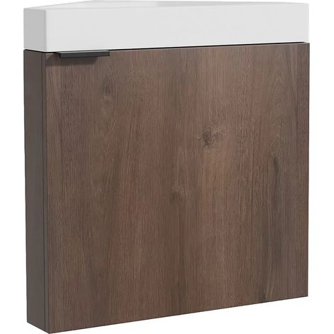 Meuble lave-main d'angle suspendu naturel foncé - 56 cm - MANODO (1/5)