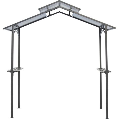 Pavillon de barbecue 2,4 x 1,5 m avec toit en PC noir et brun et 2 étagères latérales en acier (1/5)