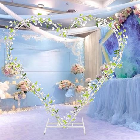 Herz Hochzeitsbogen,Herz Ballon Bogen Kit Metall Arch Stand Hochzeit Blumen Herzförmiges Kreis Rahmen Hoop Ständer Ballonbogen Set,für Hochzeit, Babyparty, Geburtstagsfeier, Jubiläum,Weiß,2.05m (1/5)