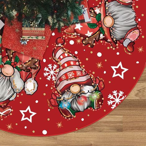 Jupe Pour Arbre De Noël - 120 Cm - Motif Flocons De Neige Et Gnomes Pailletés - Pour Décoration Intérieure Et Extérieure (1/5)