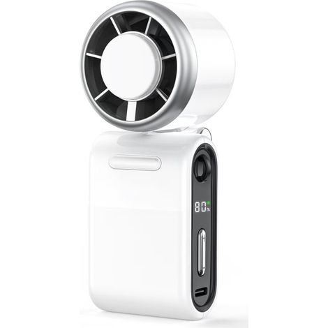 Mini ventilador portátil con placa de refrigeración, ventilador de bolsillo personal recargable 3 en 1 con 100 velocidades y pantalla LED (blanco) (1/5)