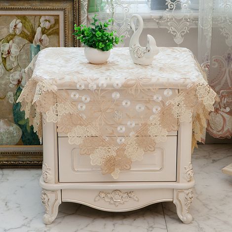 Nappe de chevet carrée, housse de table de chevet, coussin anti-poussière (1 pièce, organza 518)