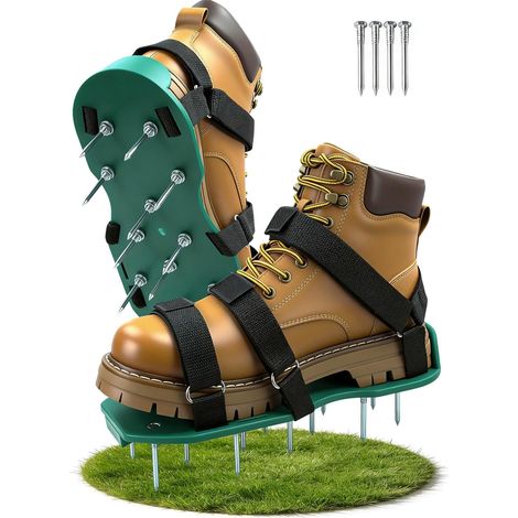 1 Paire - Sandales Aérateur Pelouse - Chaussure à Gazon - Avec Doubles Sangles et Pointes Métal - Pour Jardin Terrasse Cour - Noir - Taille Unique (1/5)