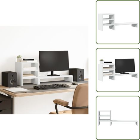 vidaXL Monitorständer mit Schreibtisch-Organizer Weiß Holzwerkstoff