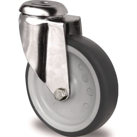 Roulette pivotante D.100mm Ch.U.100kg Trou arrière PP Palier lisse VA TPE gris TECWERK (1/2)