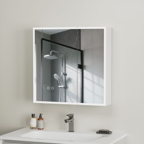 Armoire de Toilette LED 60x60 cm [Livrée Montée] - Prise & USB - ABS Blanc Anti-buée - Miroir Lumineux Dimmable - AquaWise (1/5)