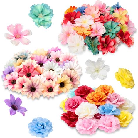 Lot de 100 têtes de Fleurs artificielles en Soie - Mini Fleurs Assorties - Fleurs décoratives en Soie - Fournitures d'artisanat pour fête de Mariage, Couronne, gâteau, Vase (Vif) (1/5)