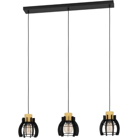 Lampe suspendue Stillington 1 acier, noir noir, marron E27 3x40w L: 88 cm B: 18 cm H: 110 cm Dimmable (1/3)