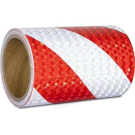 CCYKXA Rot-weißes Reflektorband, 15 cm x 10 m, selbstklebendes Reflektorband, wasserdichter Reflektorstreifen für Fahrzeuge, Autos, Anhänger, im Freien (1/5)