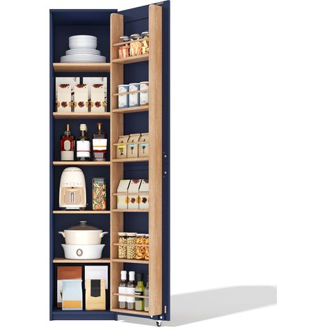 Armoire de cuisine haute bleue, meuble de rangement étroit 40x40 cm avec étagères réglables, 183 cm (1/5)