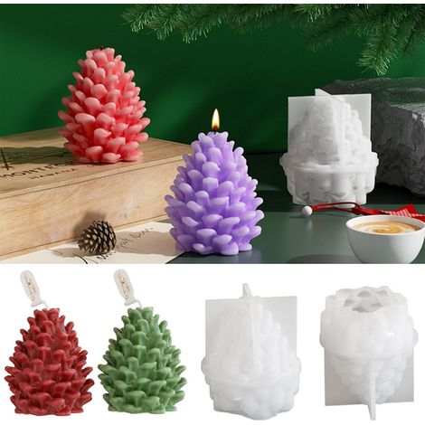 Moule à bougie en forme de pomme de pin de Noël 3D en silicone,Moule à bougie en résine de silicone,Moule à savon en résine et béton (1/5)