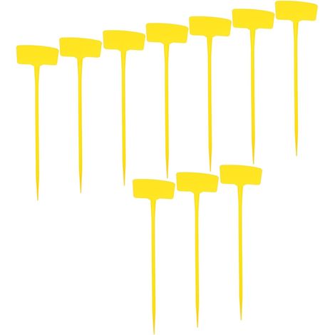 Set mit 10 gelben Gartenschildern aus Kunststoff, 40 cm lange, abgewinkelte Pfähle, robuste Etiketten zur Pflanzenkennzeichnung und Gartenorganisation (1/5)