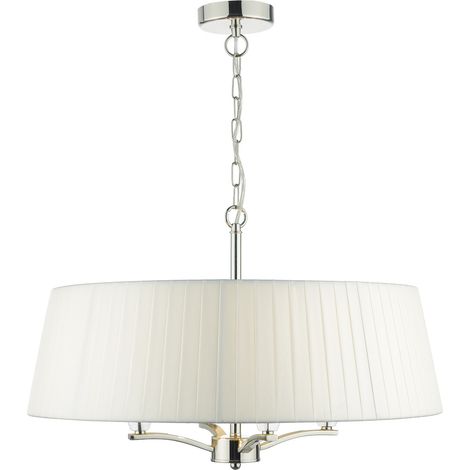 DAR CRISTIN - Suspension cylindrique nickel poli avec abat-jour en ruban ivoire, 4x E14 (1/5)