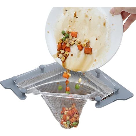 Multipurpose Kitchen Sink Strainer, Corner Sink Strainer, Garbage Storage, Triangle Sink Stopper with Leftovers Filter Bag, 1 Holder, 50 Filter Bags