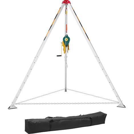 Mophorn Kit Treppiede per Spazi Confinati, Sistema di Sollevamento per Operazioni di Salvataggio, Verricello con Capacità di 1179 kg, Gambe Regolabili da 1,34 a 2,15 m, Cavo da 30 m