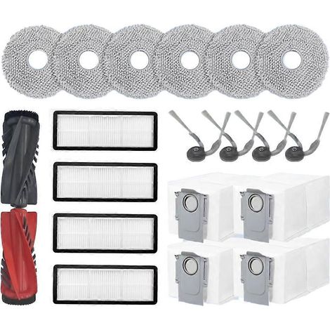 Pièces détachées compatibles avec l'aspirateur robot Roborock Qrevo Curv : brosse principale, lingette de nettoyage, filtre HEPA, sac à poussière. (1/5)