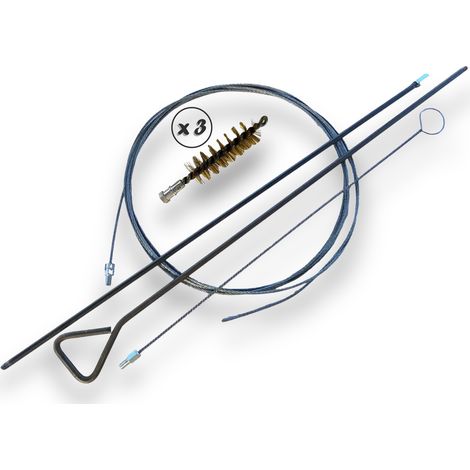 Lot de 3 Kits Brosses à tube PRO LAITON Ø 35 mm Tringle rigide 100 cm + rallonge 100 cm + tringle flexible 80 cm + furet cable 7 mètres Raccord M12175 Nettoyage brossage Kibros 41SCL35TFx3 (1/5)