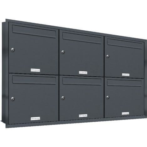 6er Briefkasten Anlage Unterputz Montage RAL 7016 Anthrazit (1/5)