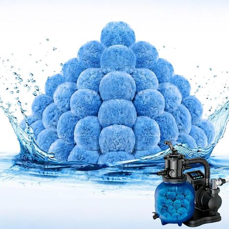 1300g Balle Filtrante Piscine, Remplace 45kg Sable Filtration, Filter Balls pour Pompe Filtre Piscine, Piscine Hors Sol, Aquarium, Média Filtrant Réutilisable Écologique (1/5)