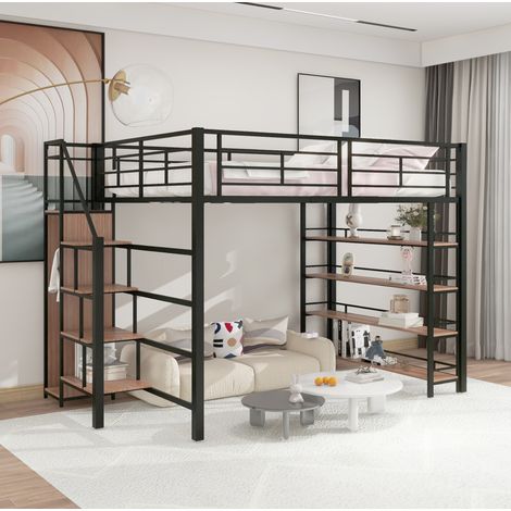 lit 140x200 mezzanine rangement escalier placard noir OKMYHOME (1/5)