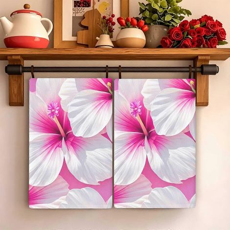 2pcs Polyester Towel Pink White Hibiscus Watermelon Print Dual Use Kitchen Bathroom Fresh Home Holiday Decor Nice Gift for Christmas Halloween Thanksg (1/4)