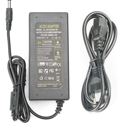24V 3A Alimentation Adaptateur,72W Adaptateur Secteur Transformateurs pour Rubans LED, LCD TFT Monitors, DVD, TVs,Caméras de Surveillance (1/5)