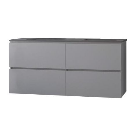 ONDEE ZEN - Meuble salle de bain à suspendre TRENDY - 120cm -4 tiroirs - Gris - Plan noir