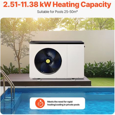 Pompe à chaleur piscine électrique 2.51-11.38kW, chauffage pompe fréq variable éco pour bassin 25-50m³ hors sol, chauffe refroidit eau 220-240V 50Hz (1/5)