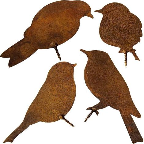 Statue Oiseau - Métal Rouillé - Pour Jardin Extérieur et Décoration Intérieure - Colibri Corbeau Colombe Mésange - Lot de 1