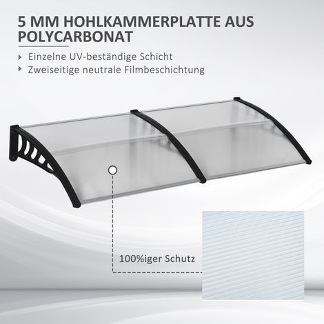 Auvent de porte, protection contre pluie, vent et grêle, panneaux polycarbonate et barres aluminium, 200 x 96 x 27 cm, noir (1/4)