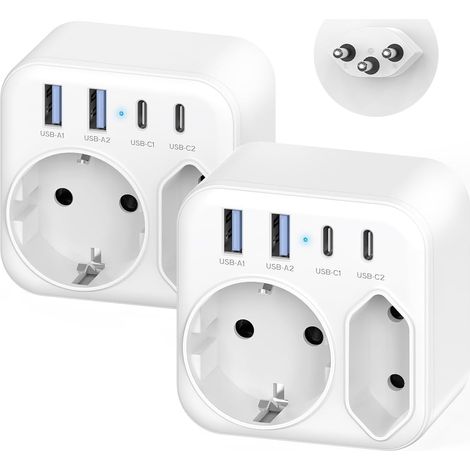 Lot de 2 adaptateurs de Voyage Suisse, France vers Suisse avec 4 Ports USB et 2 Prises Secteur, Adaptateur de Voyage Suisse de Type J pour Les Maldives, Le Rwanda et Le Liechtenstein. (1/5)
