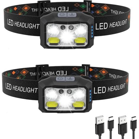 Lampe Frontale LED Rechargeable, Lampe Torche Frontale Ultra-Légère, Brillante et Étanche avec Capteur de Mouvement, Lumière Blanche et Rouge pour Randonnée, Camping, Course à Pied, Pêche et Chasse (1/5)