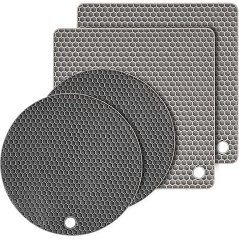 dessous de plat en silicone, multi-usages, résistants à la chaleur, flexible, support rond pour cuisine, salle à manger (gris) (1/5)