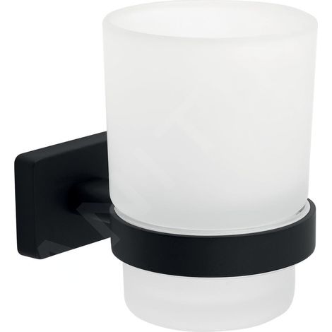 Ferro Greta Porte-brosse à dents  en verre, fixation sans vis,  noir mat (AGR03BL) (1/2)