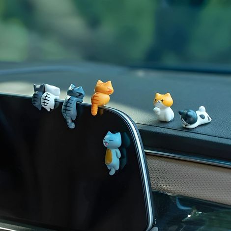 Ensemble de 6 pièces de décorations d'intérieur de voiture en forme de chat mignon, figurines de tableau de bord en résine, accessoires d'intérieur de voiture, ornements de chat de rétroviseur, décora (1/5)