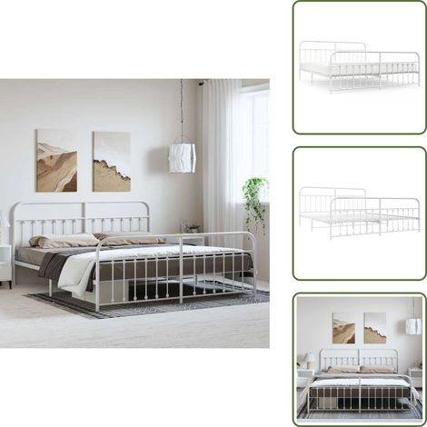 Cama de invitados - vidaXL Estructura cama sin colchón con estribo metal blanco 193x203 cm - Cama de metal