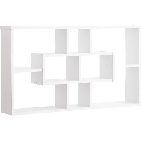 Étagère murale, 8 étagères en bois, design élégant, Blanc (1/2)